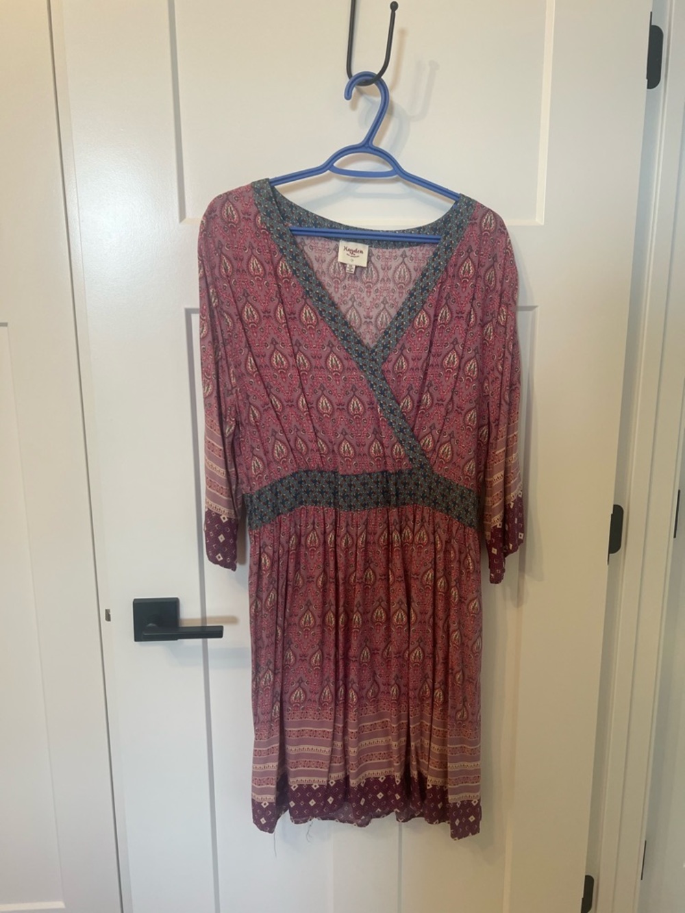 Boho-Style Burgundy Paisley Wrap Dress